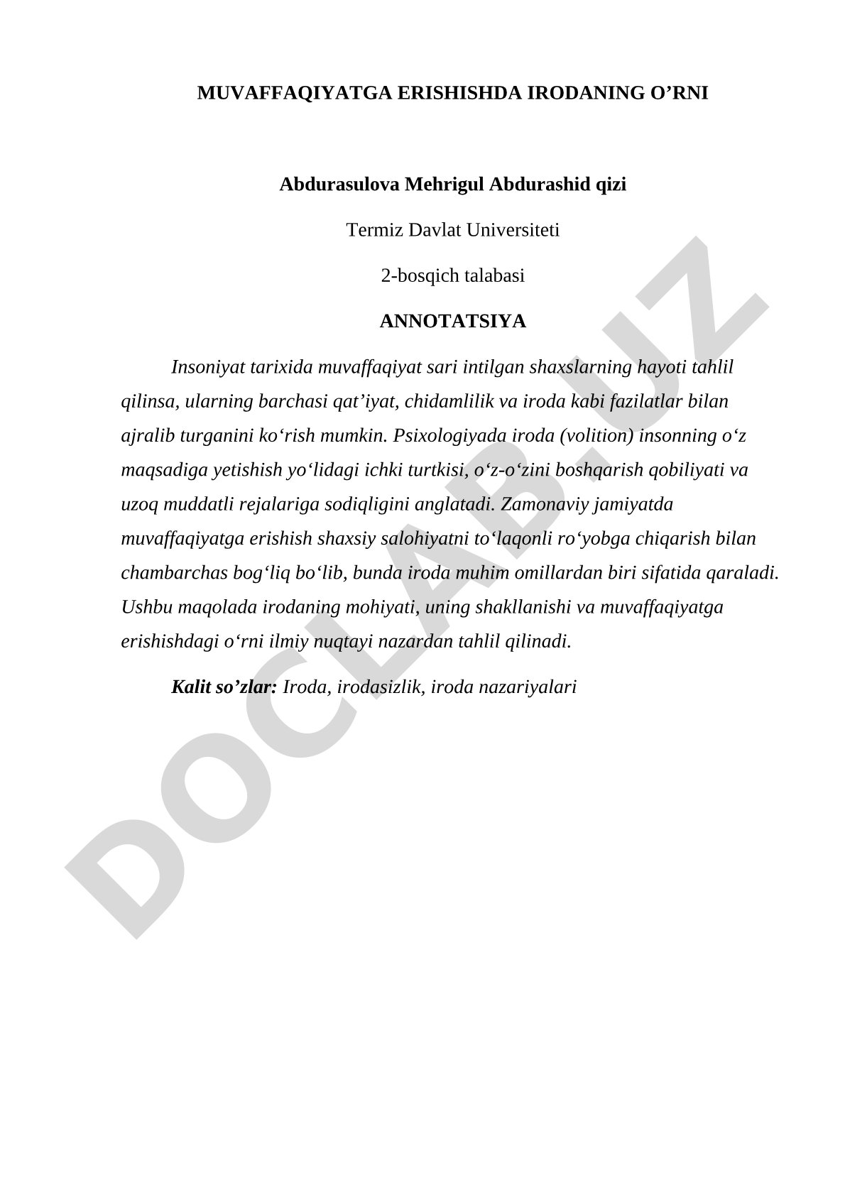 Muvaffaqiyatga erishishda irodaning o'rni