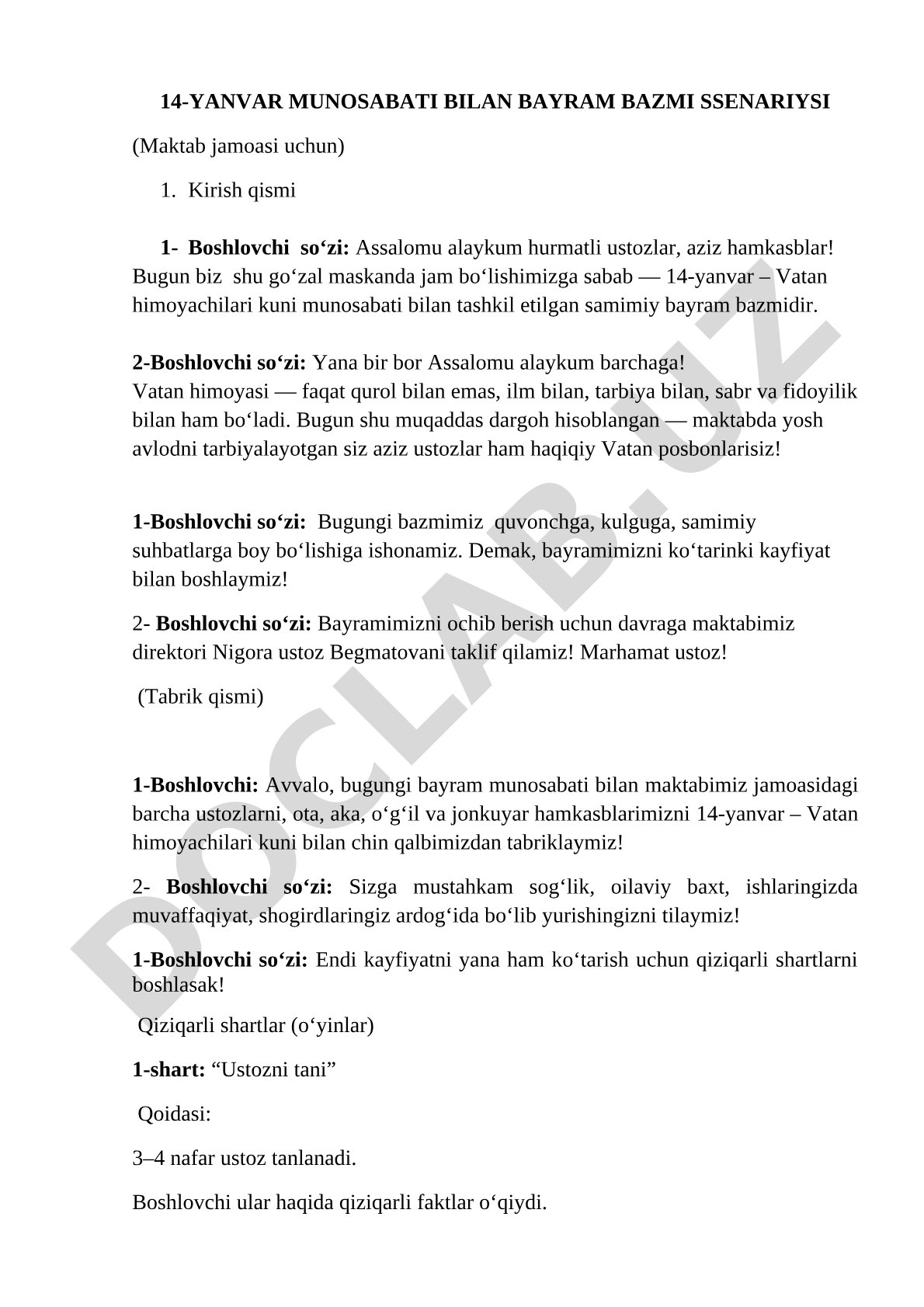 14-yanvar Vatan himoyachilari kuni bayram bazmi ssenariysi