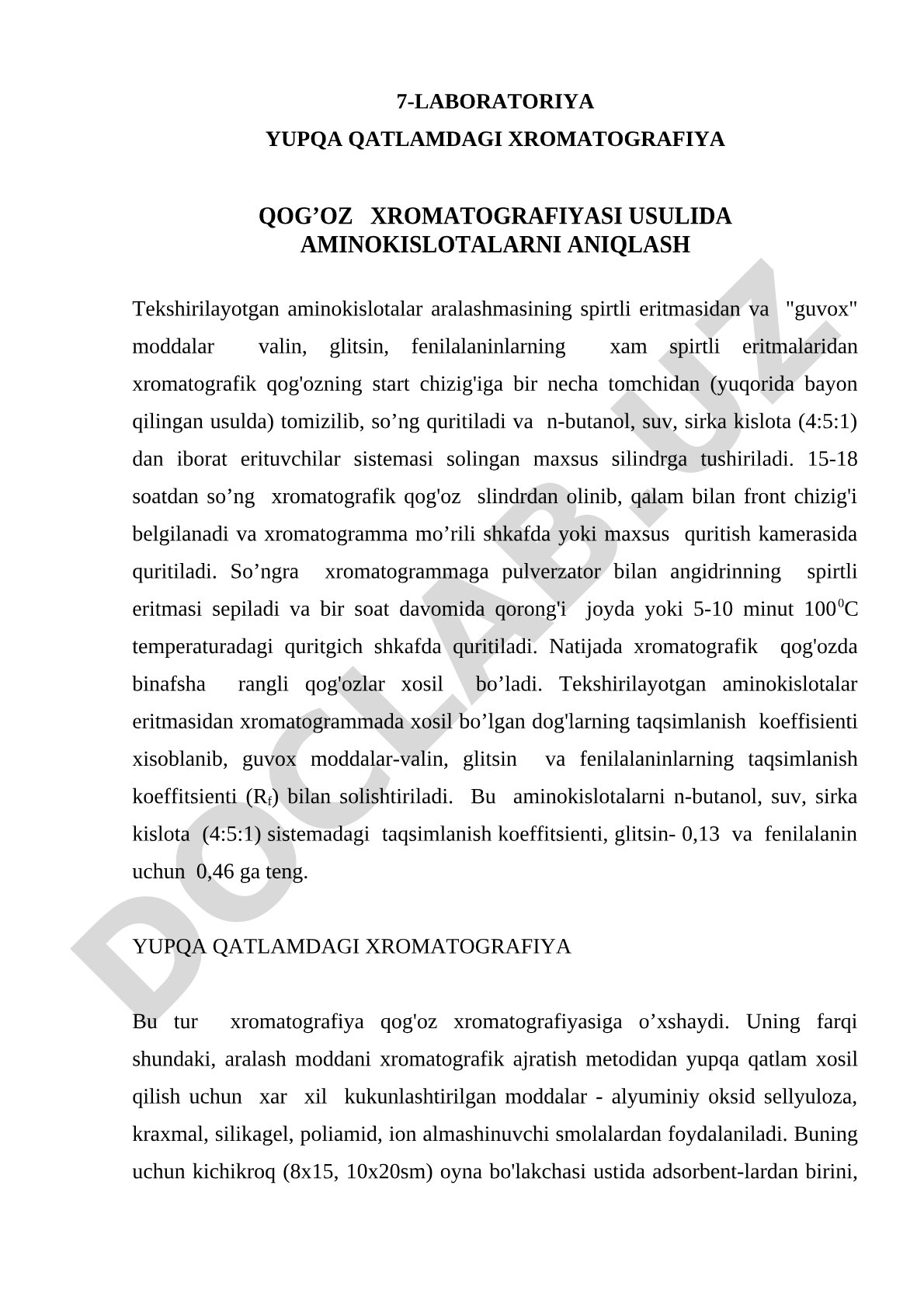 Yupqa qatlamdagi xromatografiya qog'oz xromatografiyasi usulida aminokislotalarni aniqlash