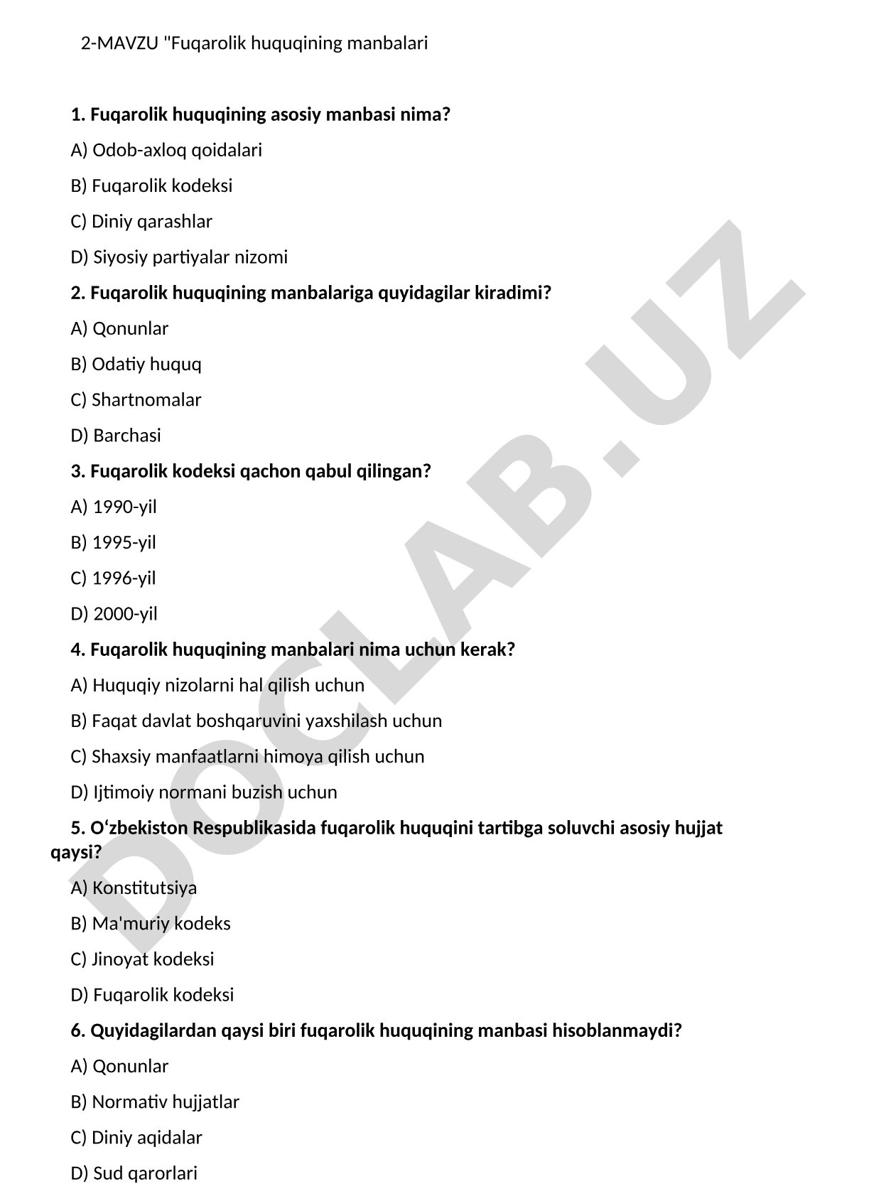 Fuqarolik huquqining manbalari