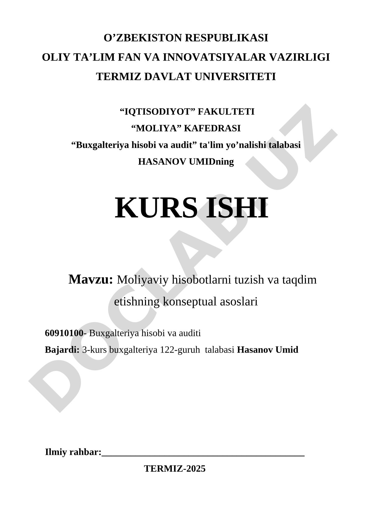 Moliyaviy hisobotlarni tuzish va taqdim etishning konseptual asoslari
