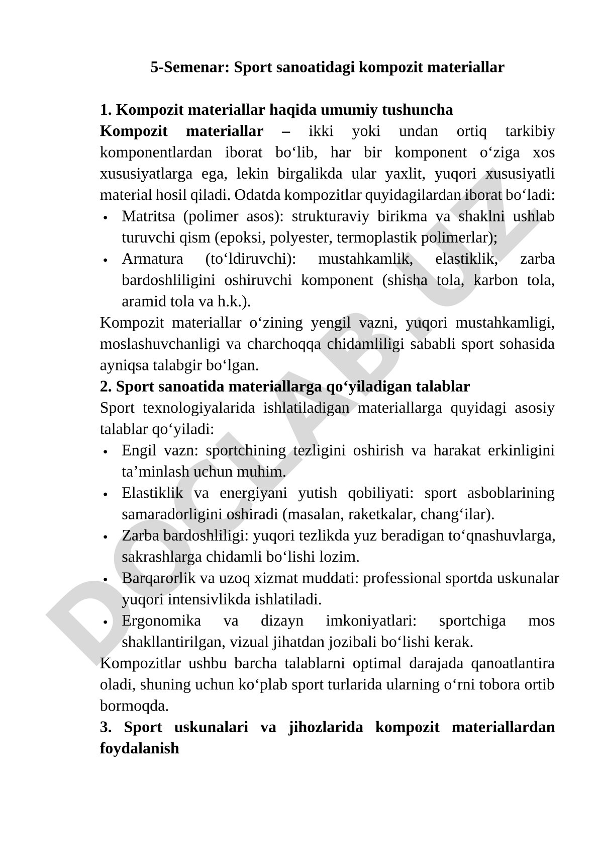 Sport sanoatidagi kompozit materiallar