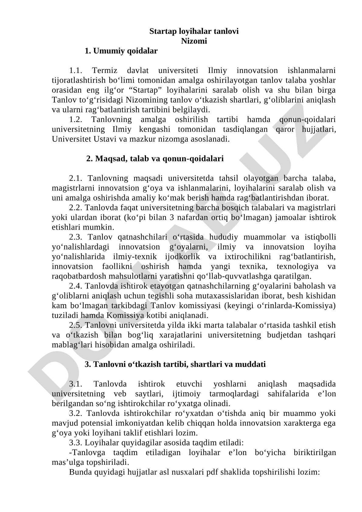 Startap loyihalar tanlovi Nizomi