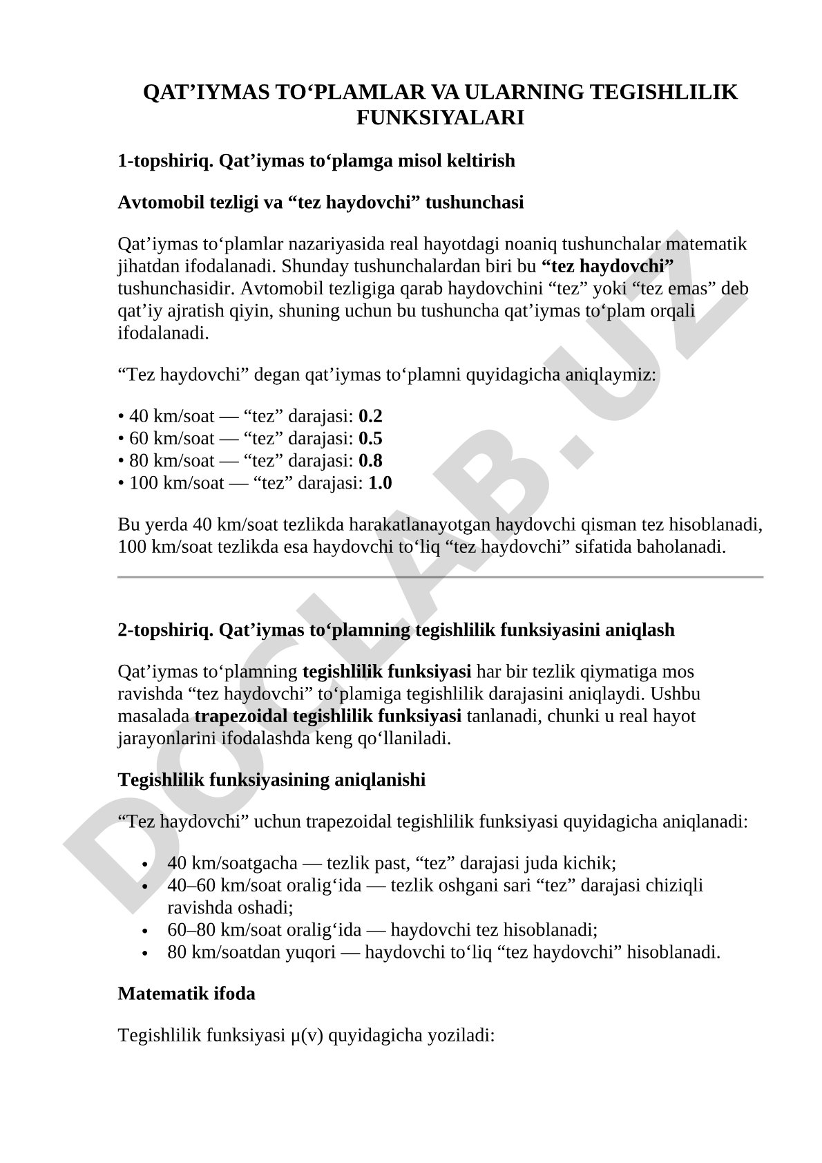 Qat’iymas to‘plamlar va ularning tegishlilik funksiyalari