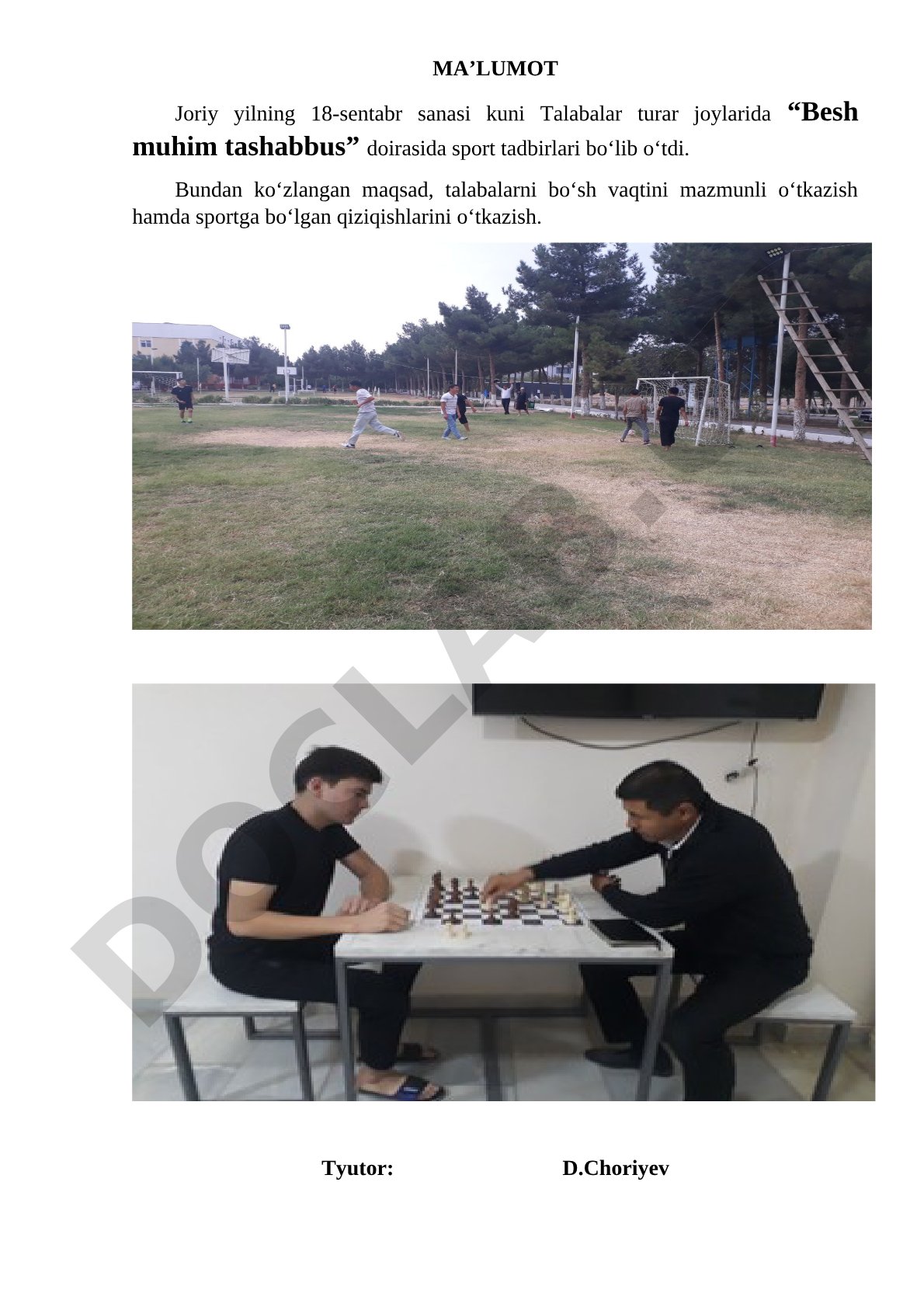 Besh muhim tashabbus doirasida sport tadbirlari