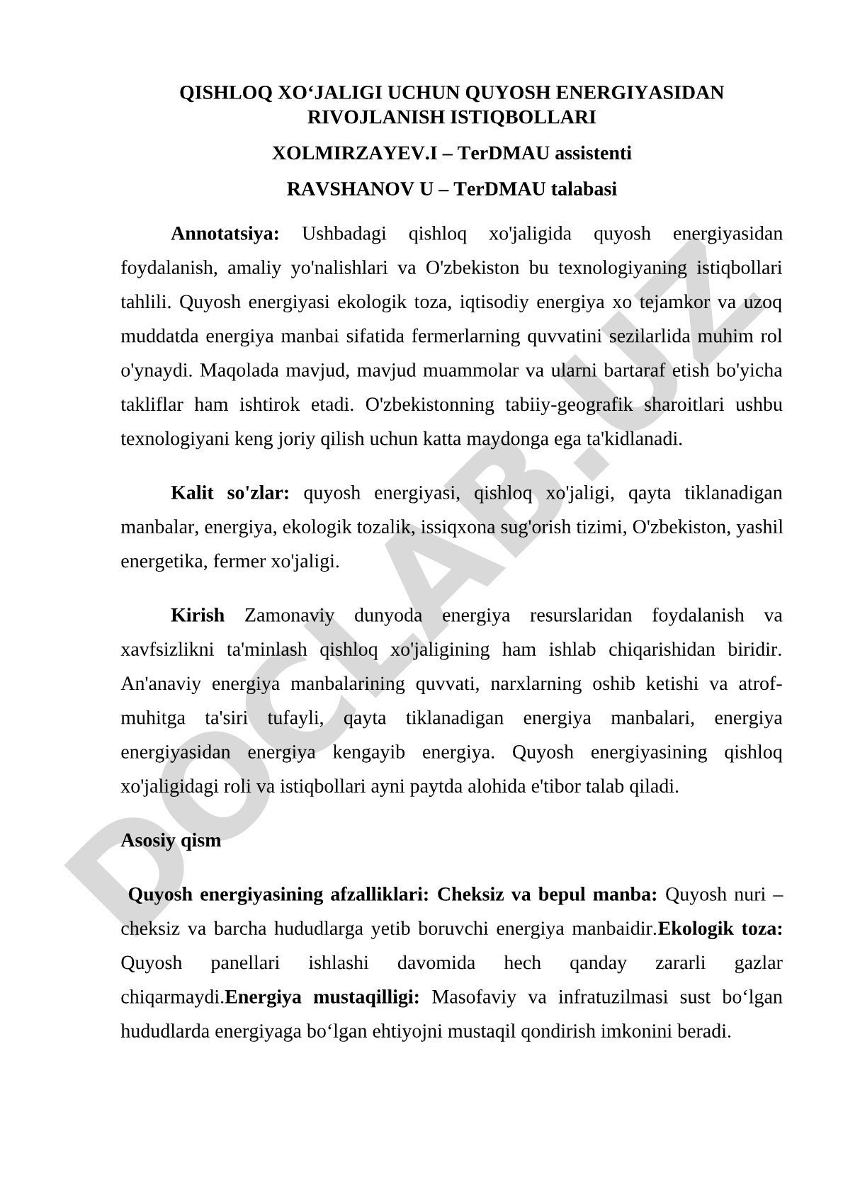 Qishloq xo'jaligi uchun quyosh energiyasidan rivojlanish istiqbollari
