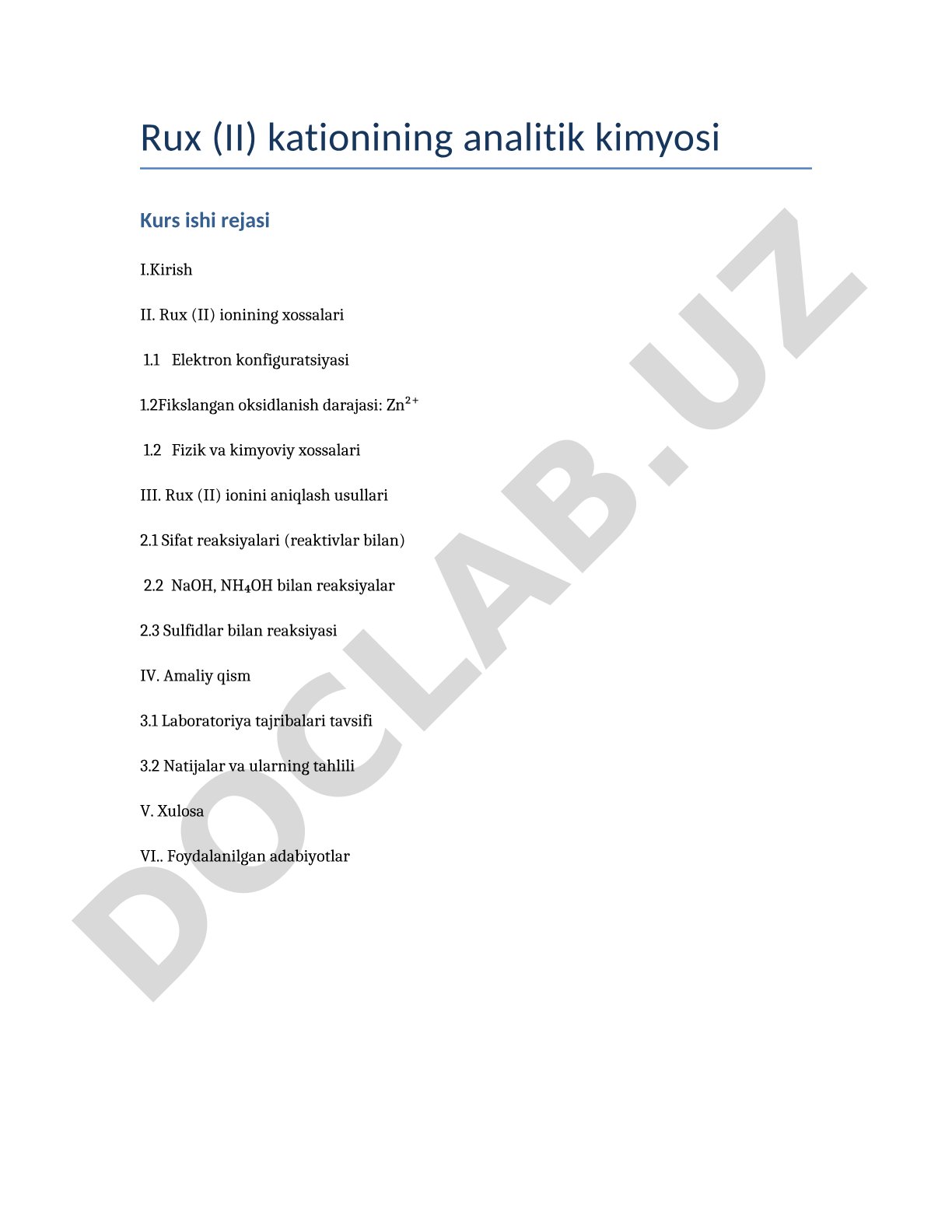 Rux (II) kationining analitik kimyosi