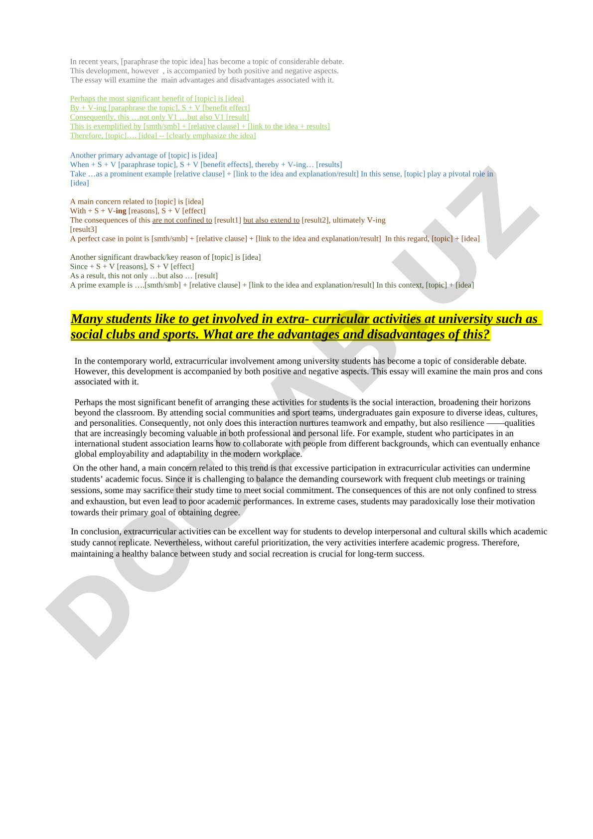 Advantages and disadvantages of a topic