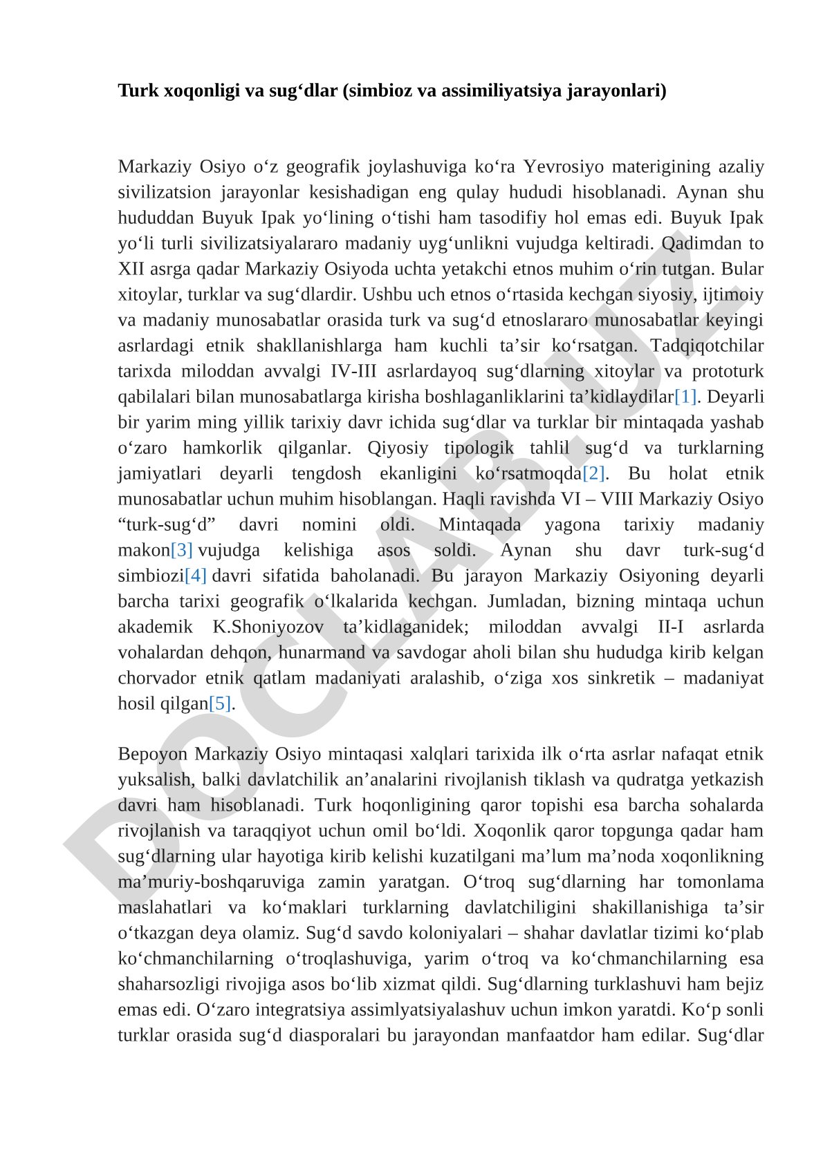 Turk xoqonligi va sug‘dlar (simbioz va assimiliyatsiya jarayonlari)