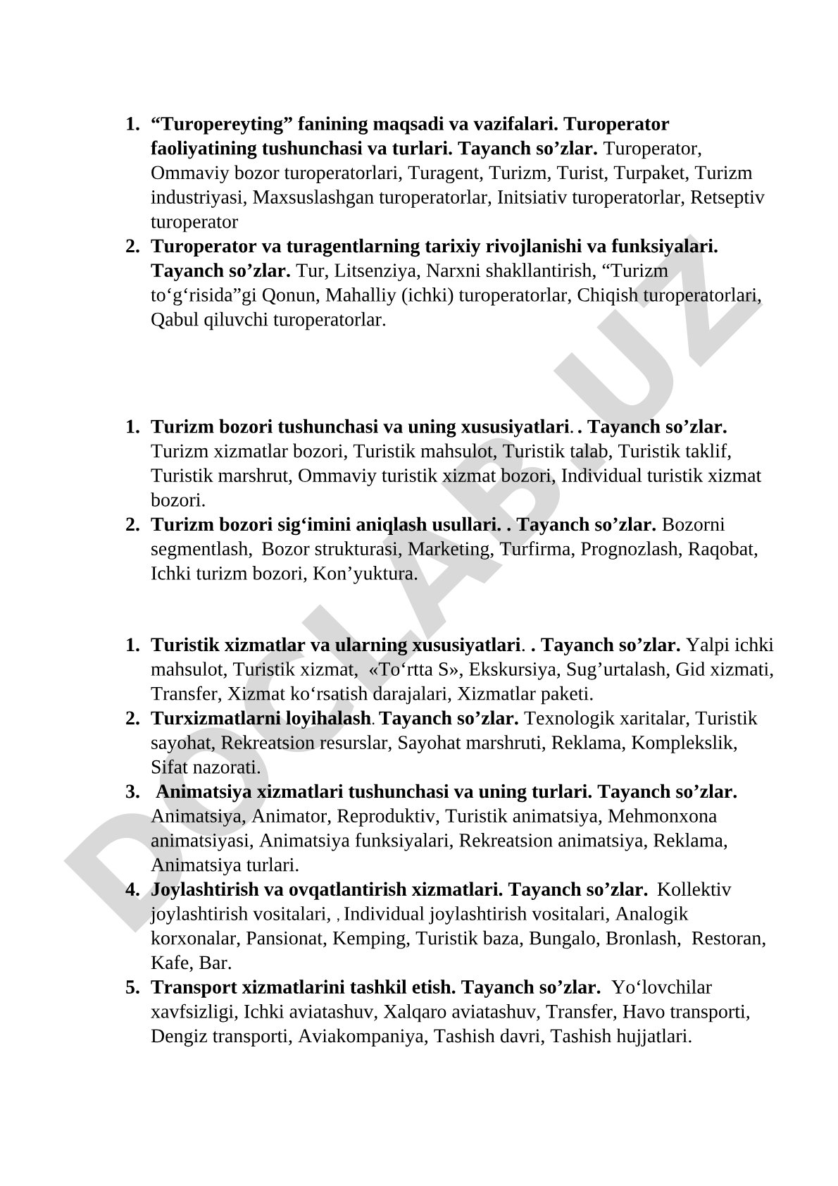 Turopereyting fanining maqsadi va vazifalari