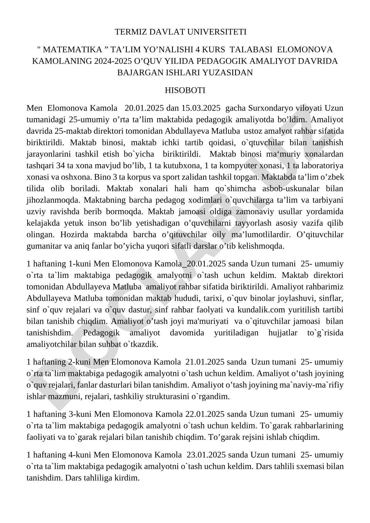 Pedagogik amaliyot hisoboti