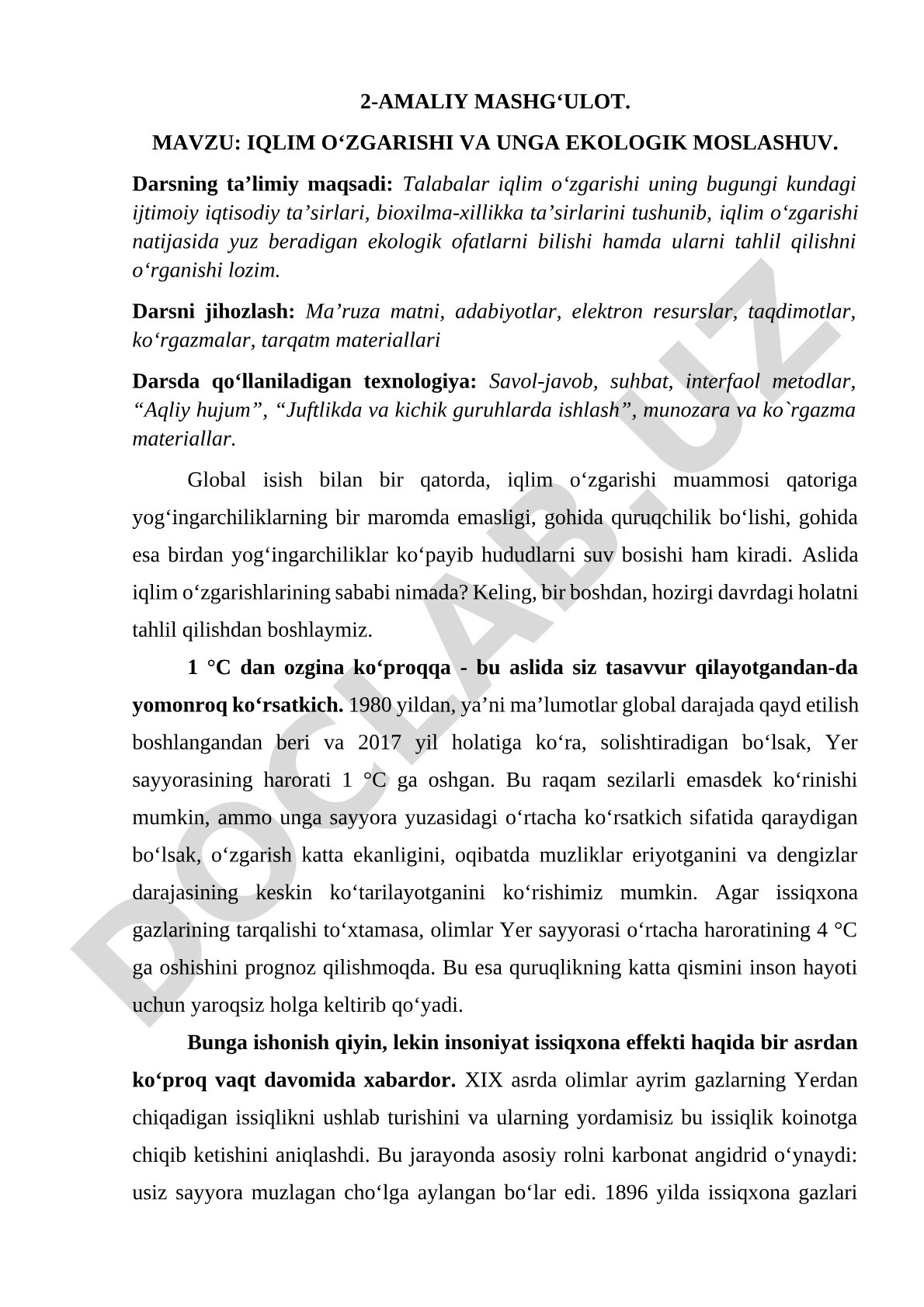 Iqlim o'zgarishi va unga ekologik moslashuv