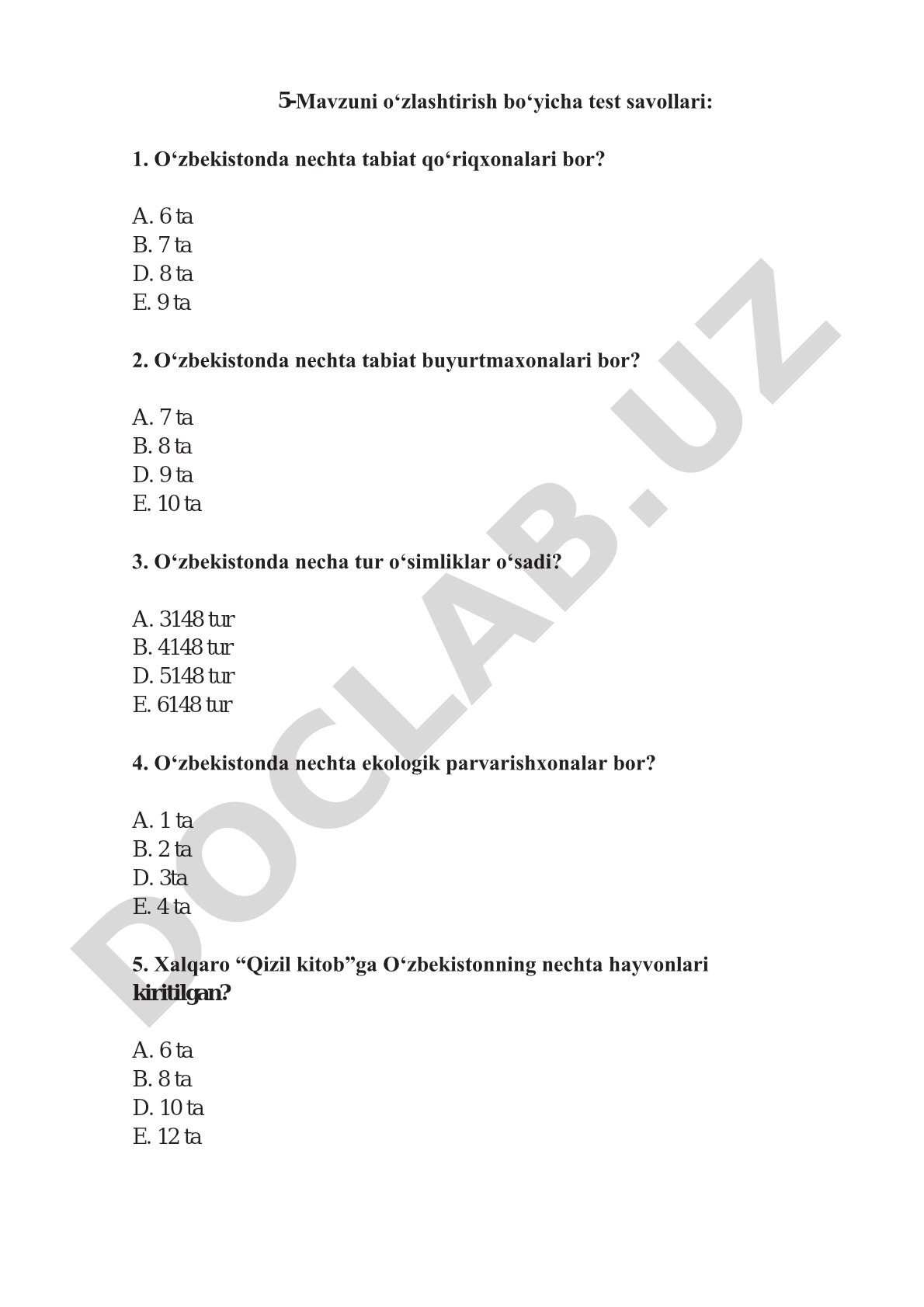 O'zbekistonda tabiat qo'riqxonalari va biologik xilma-xillik