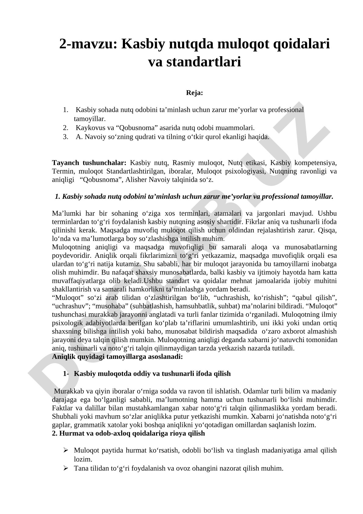 Kasbiy nutqda muloqot qoidalari va standartlari