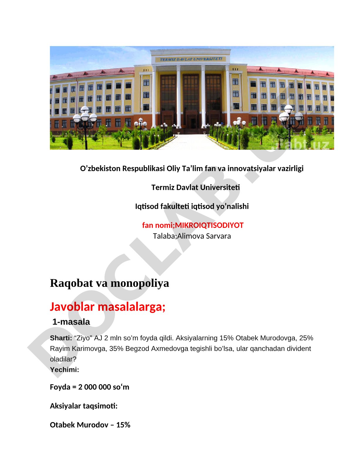 Raqobat va monopoliya masalalari