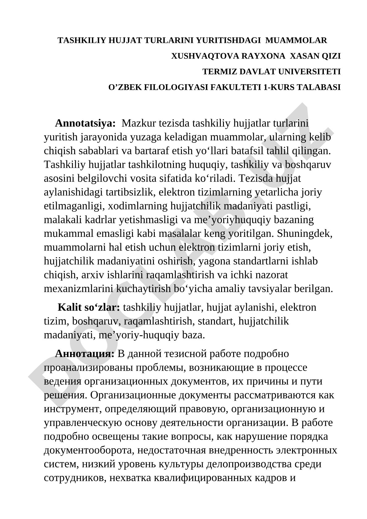 Tashkiliy hujjat turlarini yuritishdagi muammolar