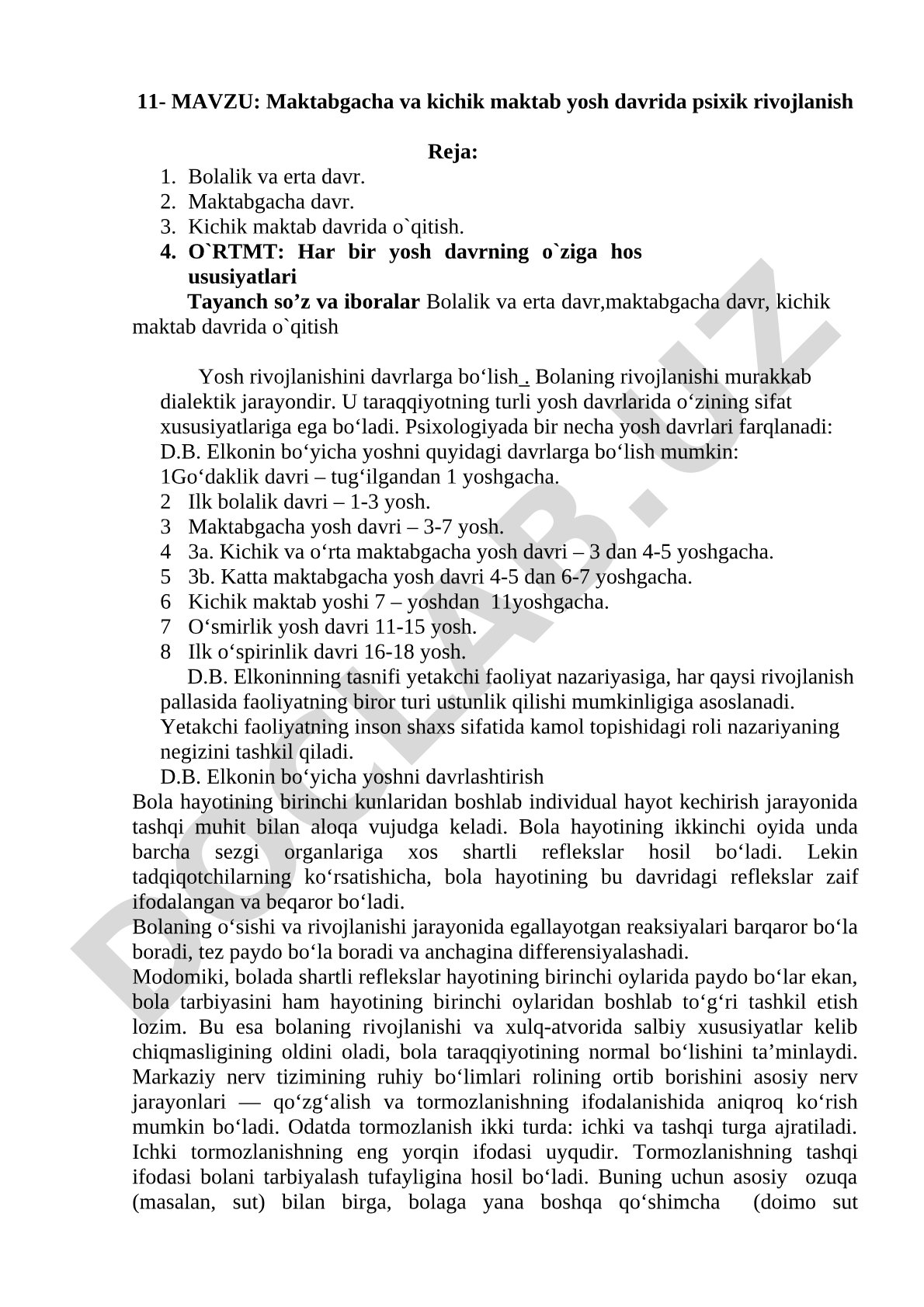 Maktabgacha va kichik maktab yosh davrida psixik rivojlanish