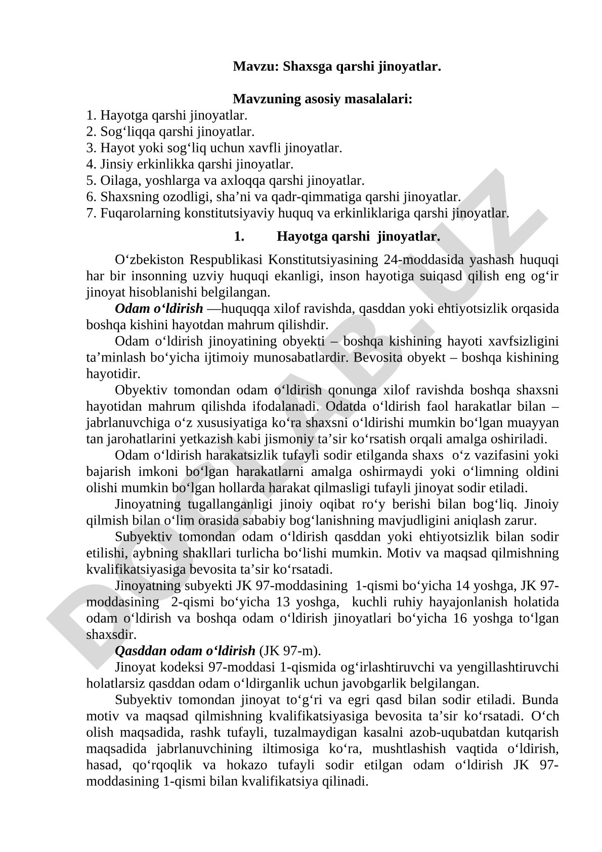 Shaxsga qarshi jinoyatlar