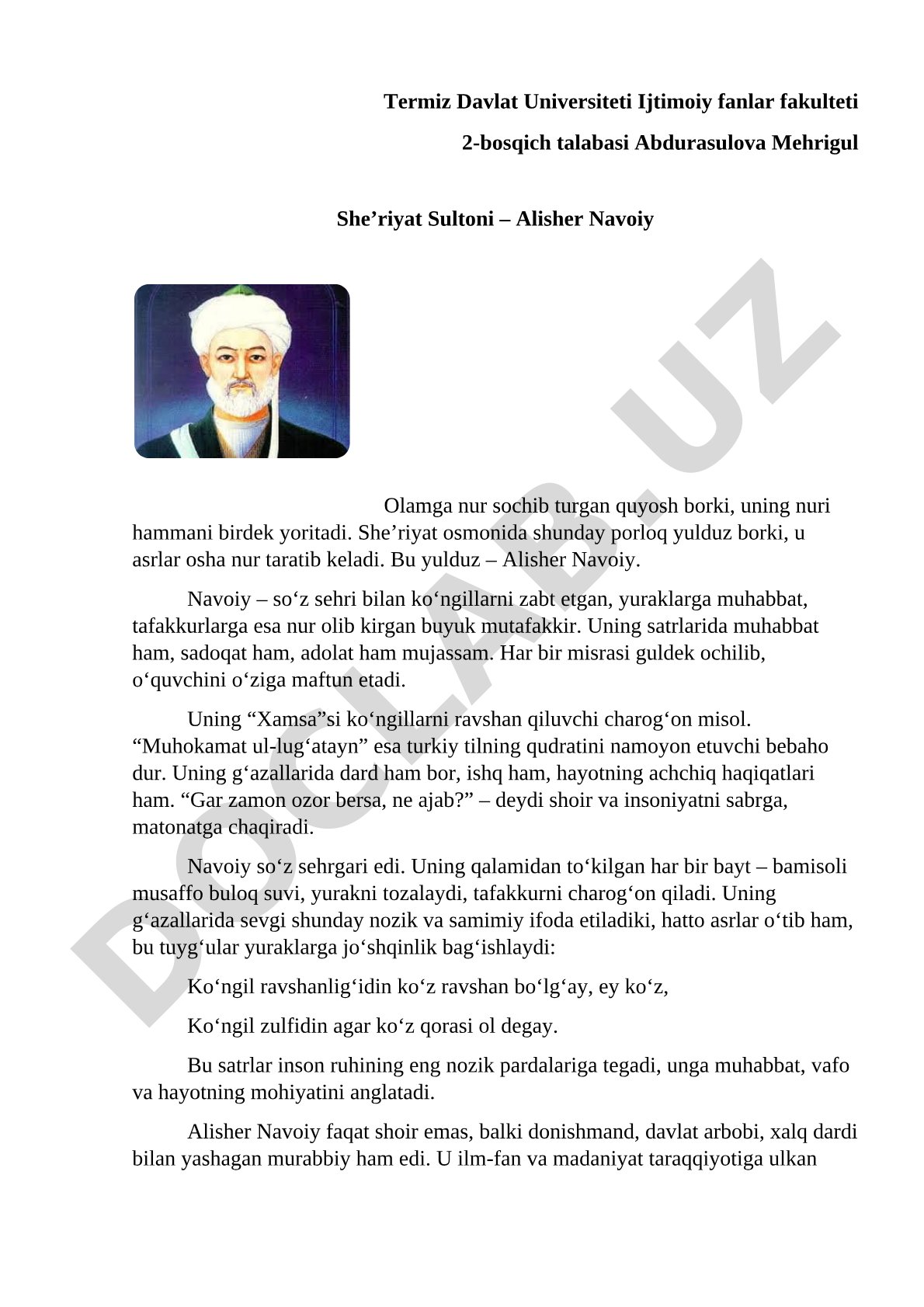 She’riyat Sultoni – Alisher Navoiy