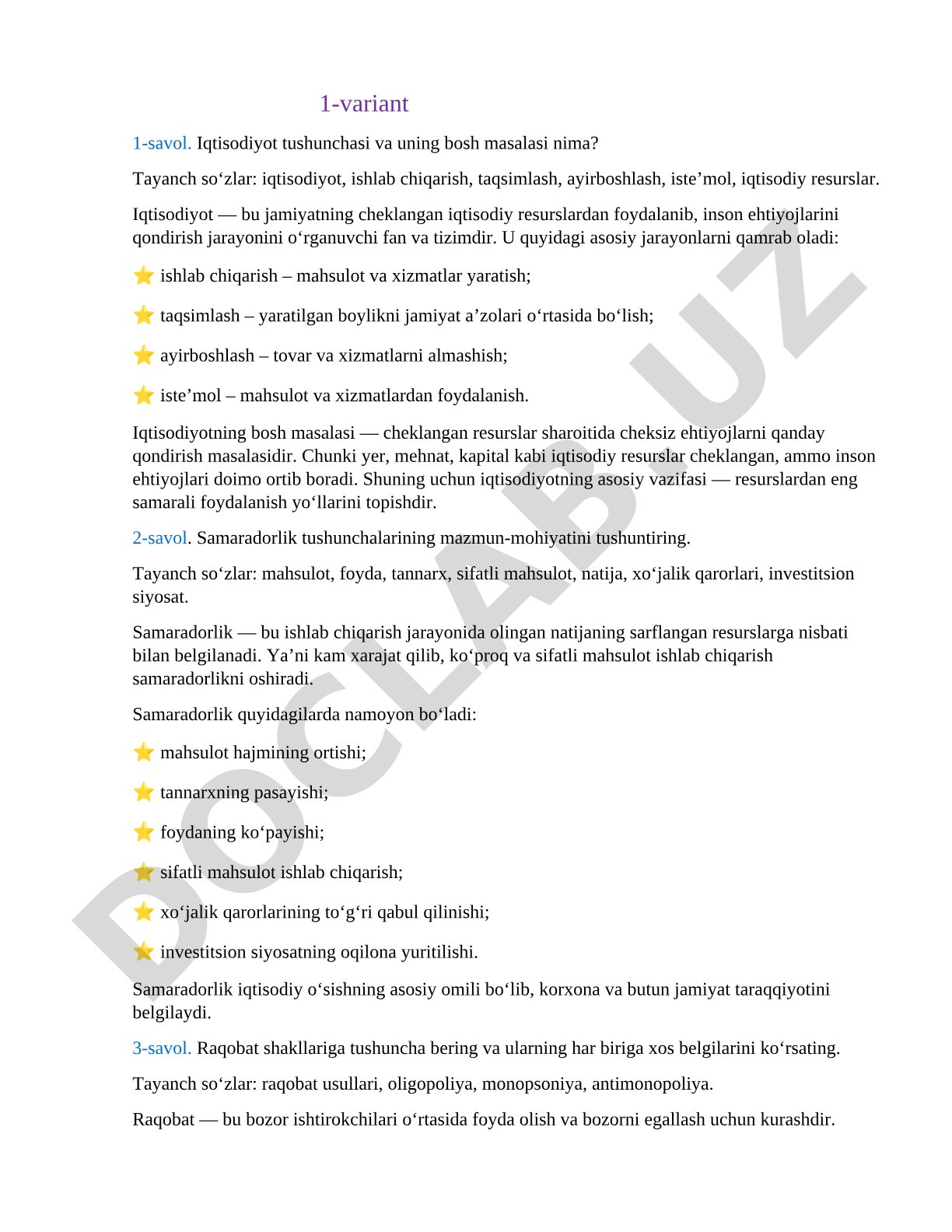 Iqtisodiyot tushunchasi va samaradorlik