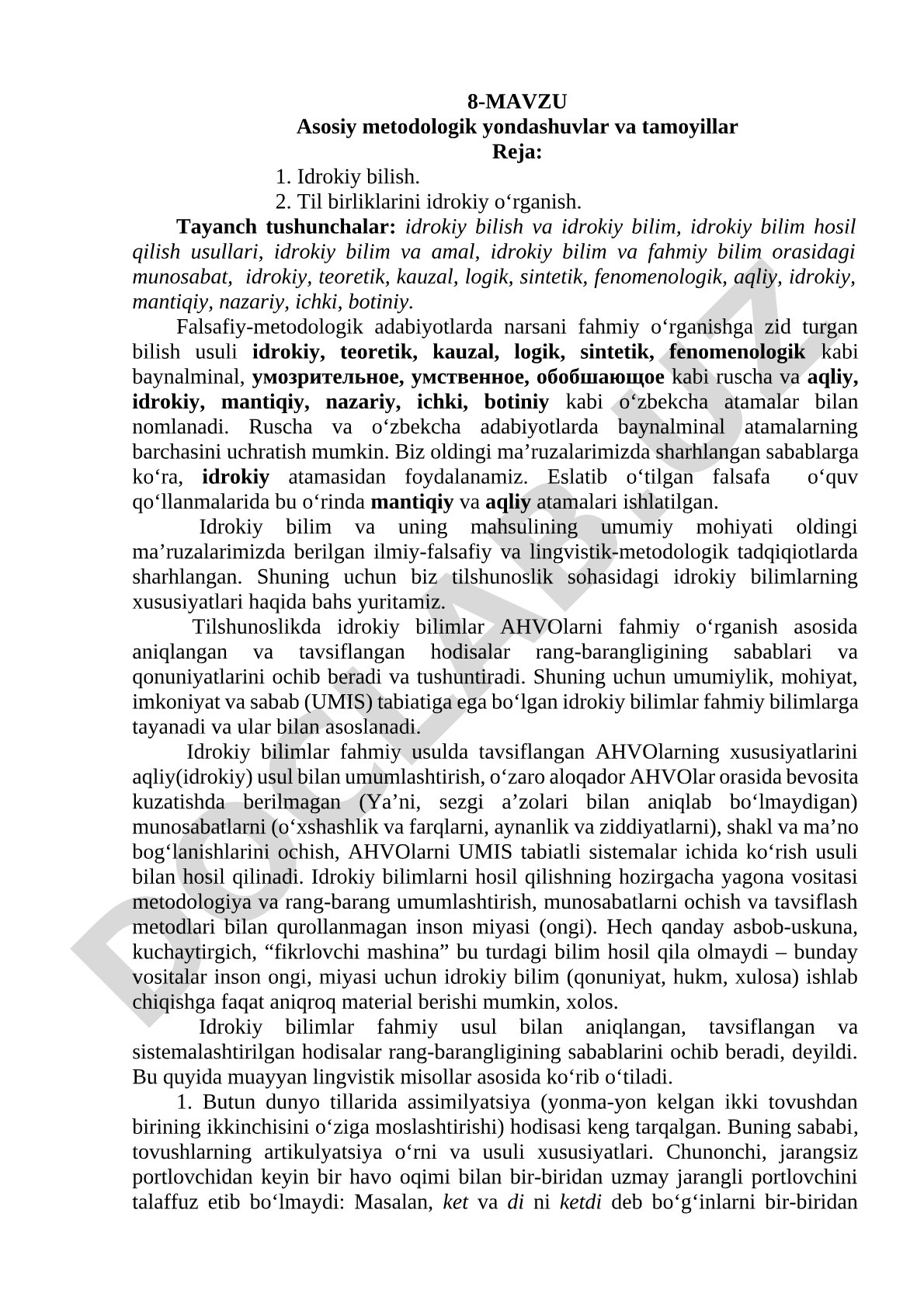 Asosiy metodologik yondashuvlar va tamoyillar