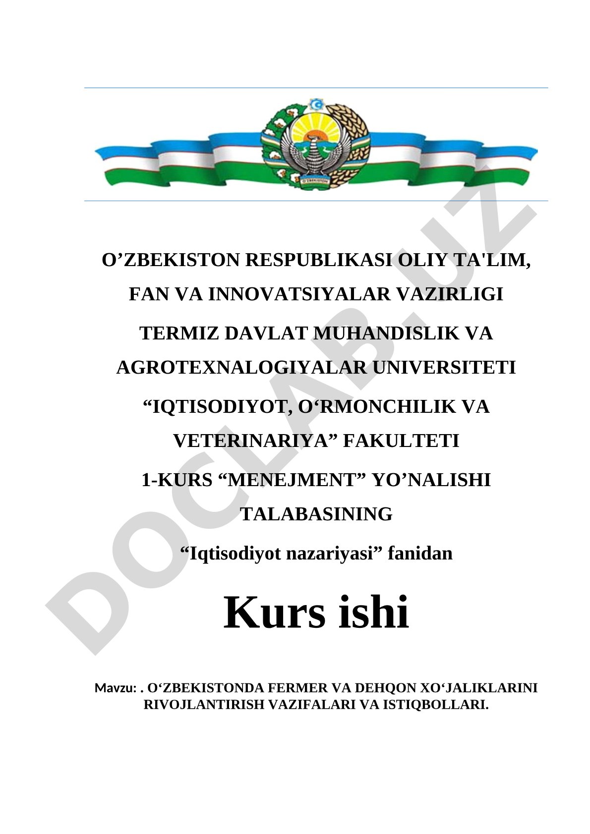 O‘zbekistonda fermer va dehqon xo‘jaliklarini rivojlantirish vazifalari va istiqbollari