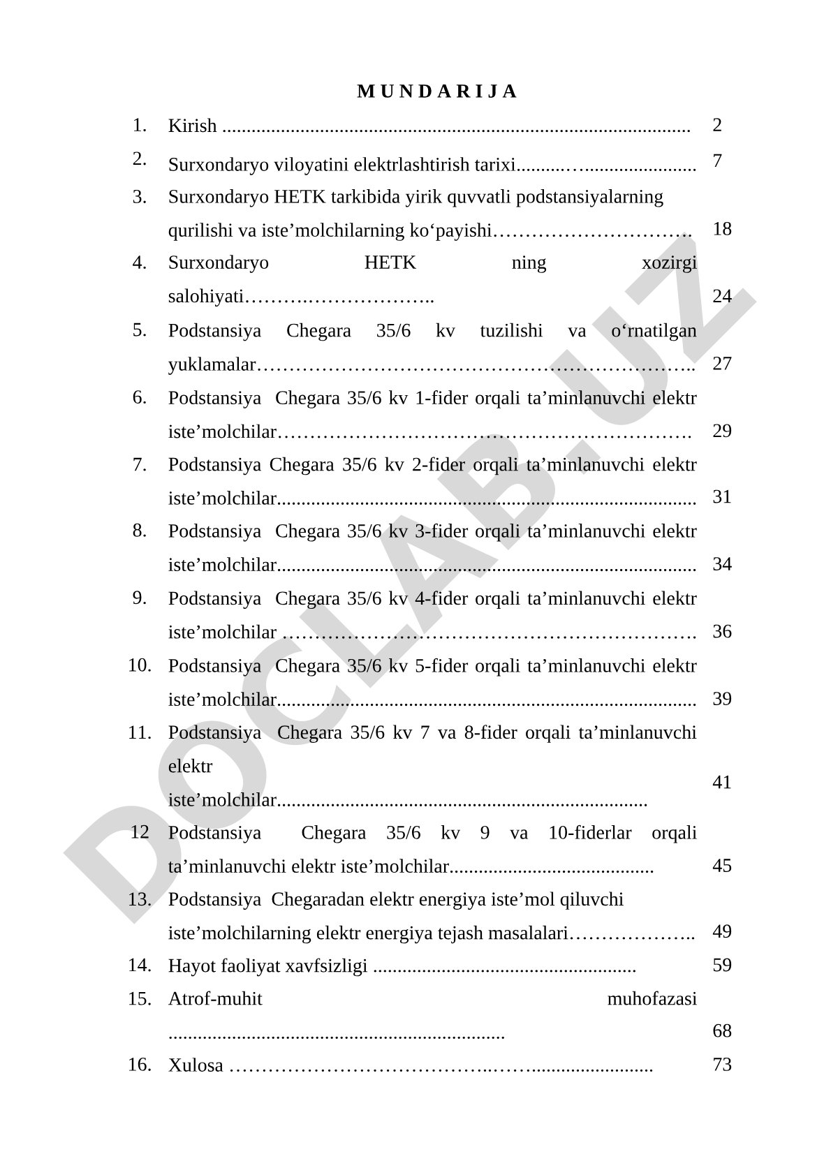 Surxondaryo viloyatini elektrlashtirish tarixi va Podstansiya Chegara 35/6 kv tahlili