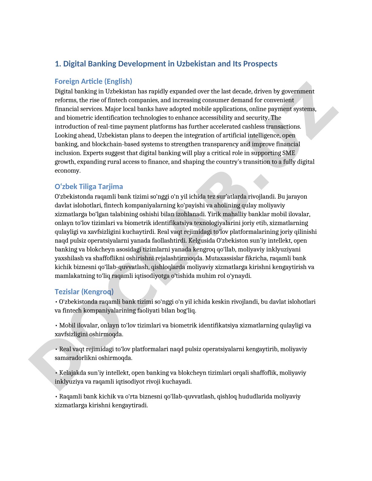 Digital Banking Development in Uzbekistan and Its Prospects