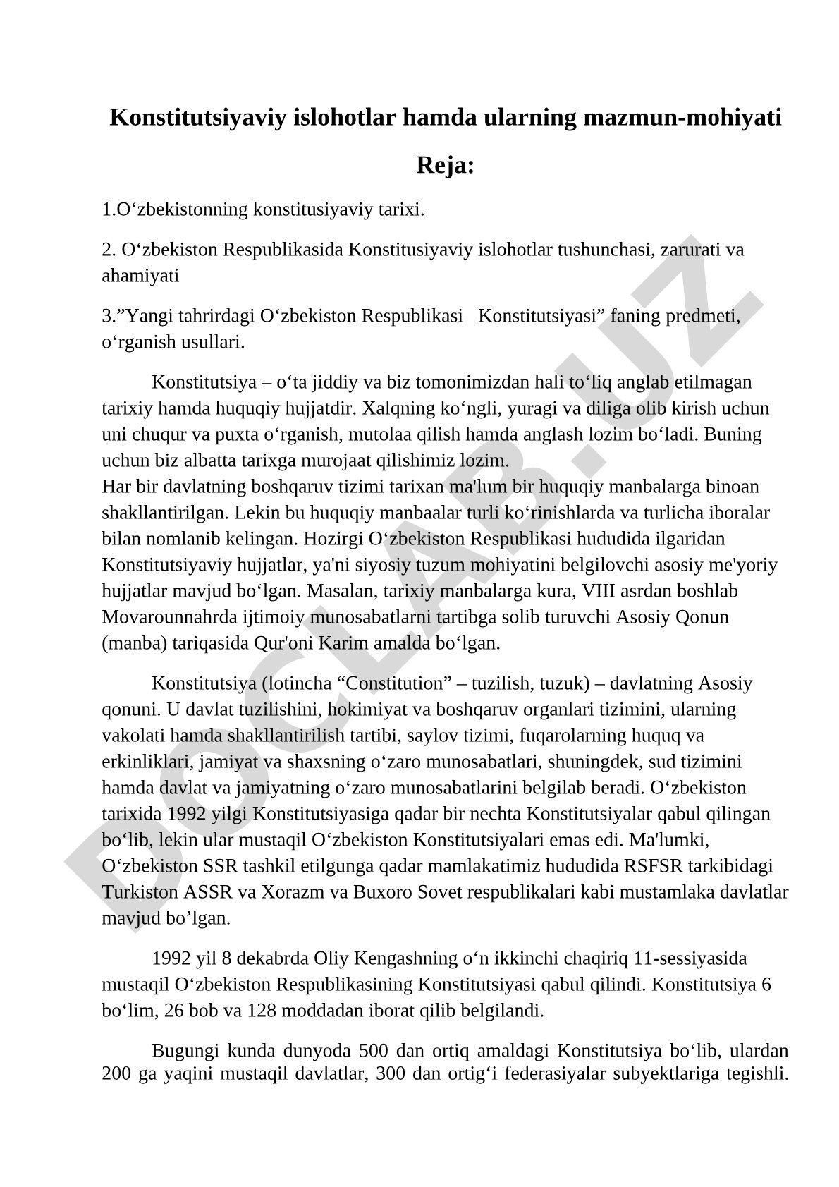 Konstitutsiyaviy islohotlar hamda ularning mazmun-mohiyati