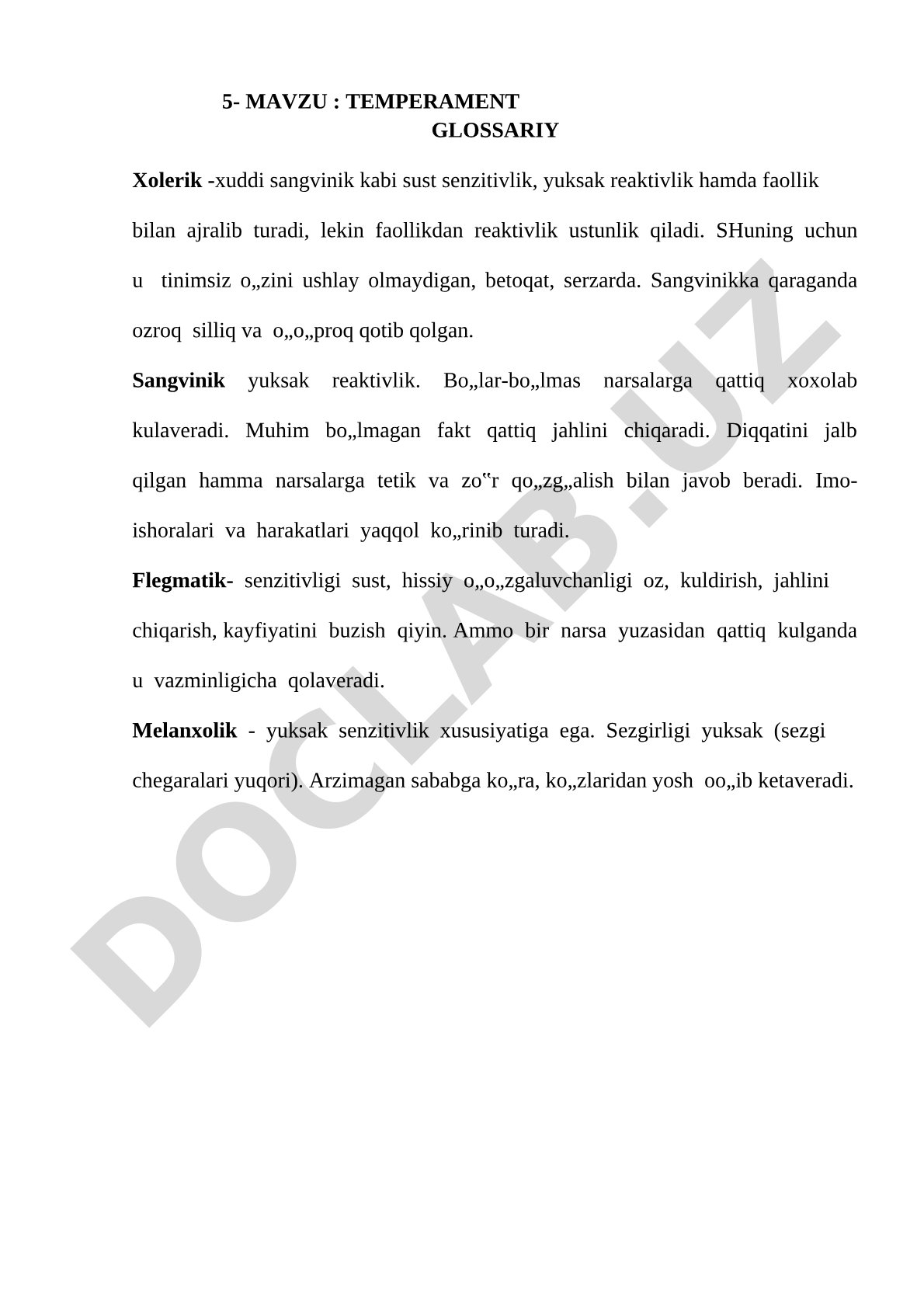 Temperament glossariy