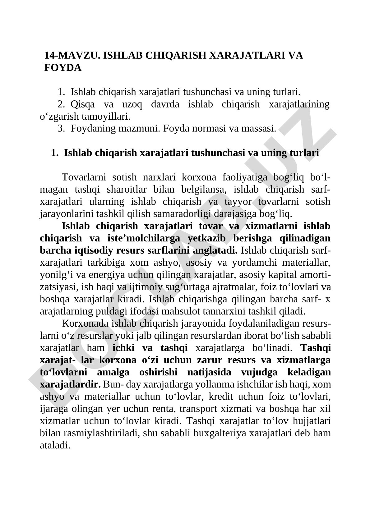 Ishlab chiqarish xarajatlari va foyda