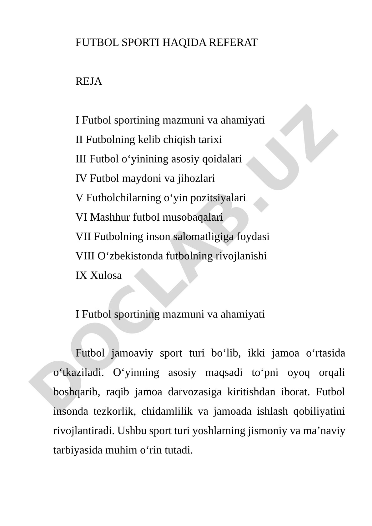 Futbol sportining mazmuni va ahamiyati