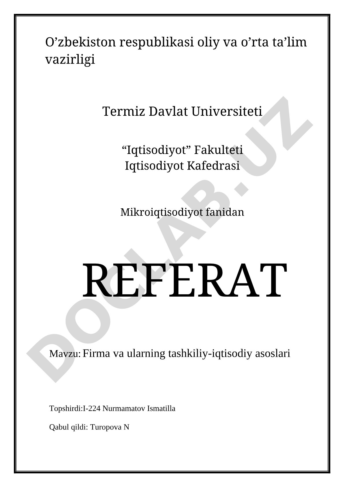 Firma va ularning tashkiliy-iqtisodiy asoslari