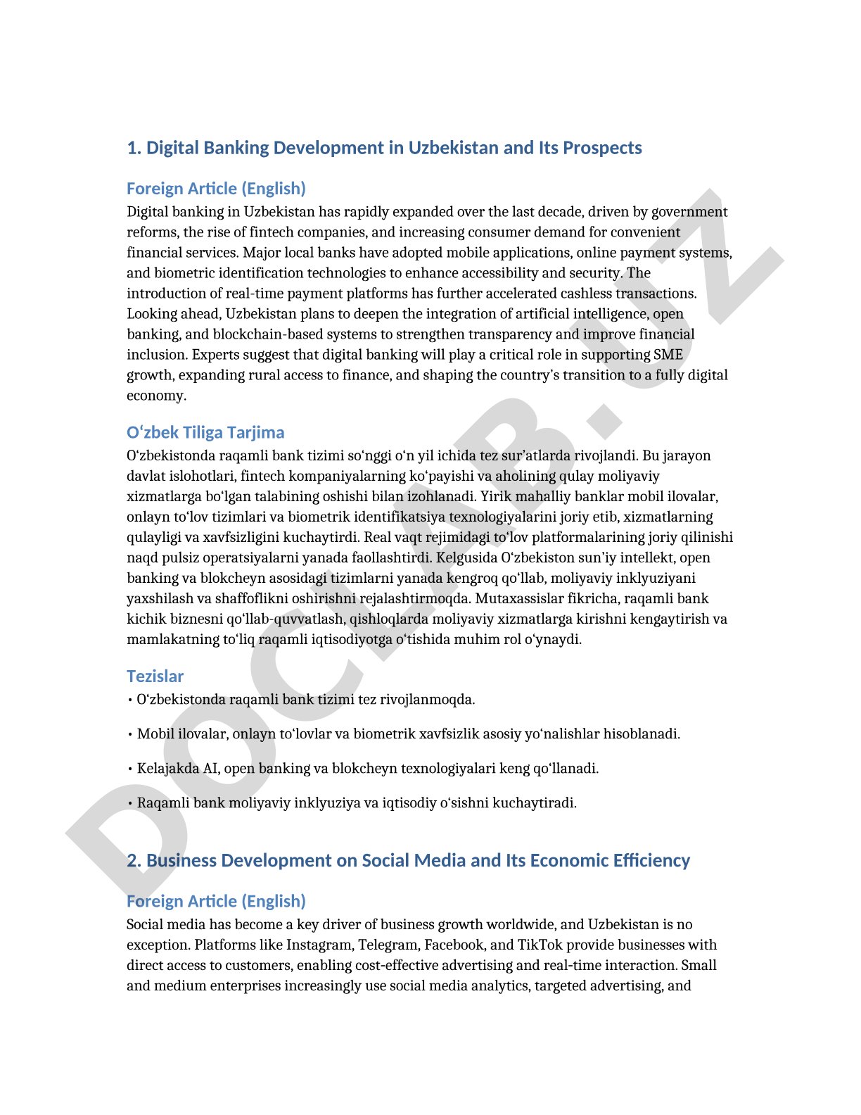 Digital Banking Development in Uzbekistan and Its Prospects