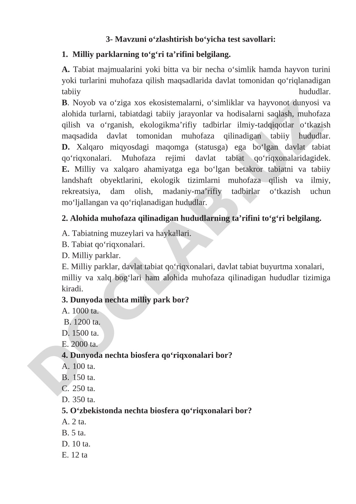 Milliy parklar va alohida muhofaza qilinadigan hududlar ta'rifi