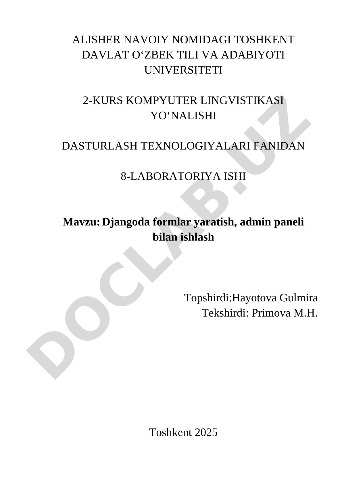 Djangoda formlar yaratish, admin paneli bilan ishlash