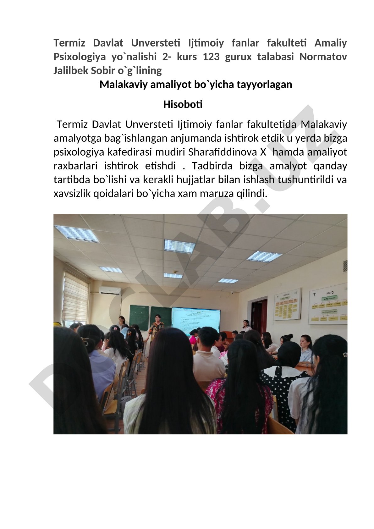 Malakaviy amaliyot hisoboti