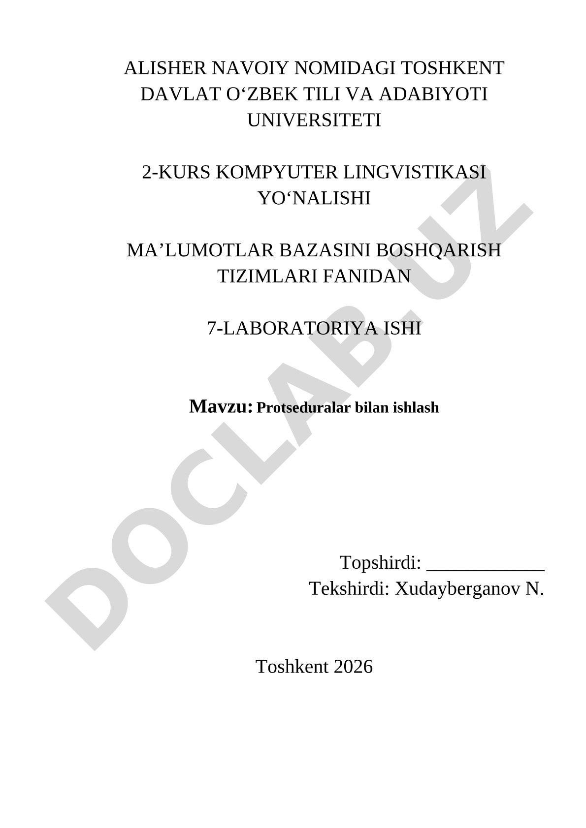 Protseduralar bilan ishlash