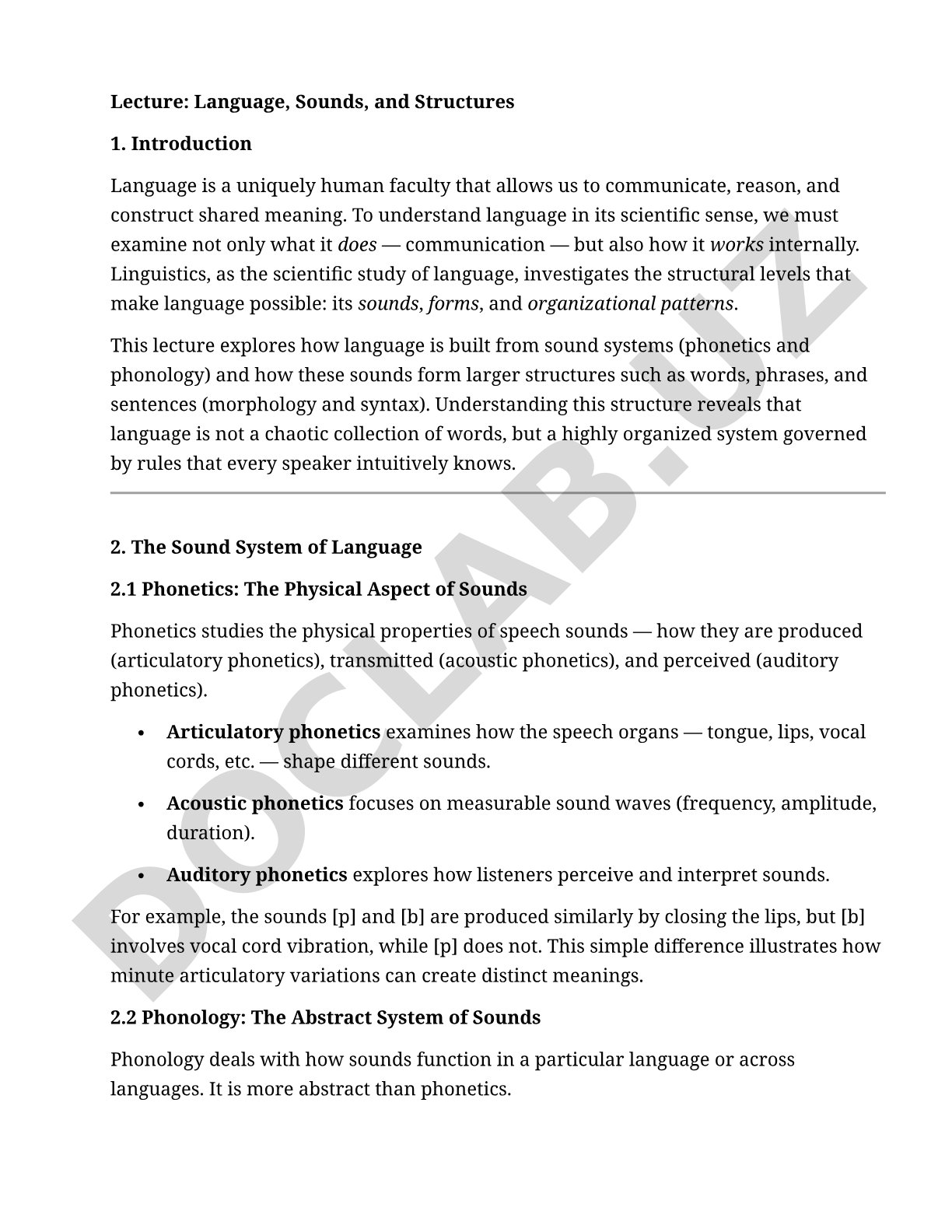 Language, Sounds, and Structures