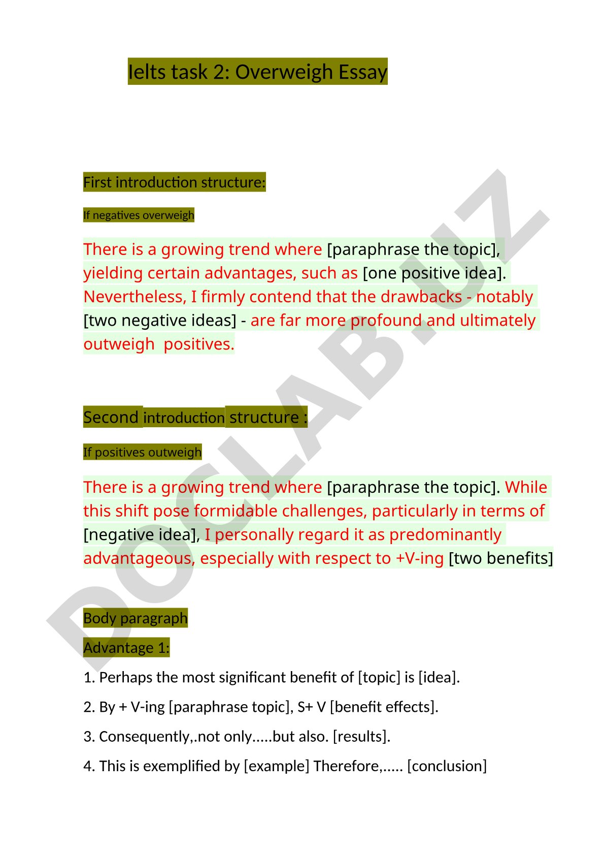 IELTS Task 2: Overweigh Essay Structure