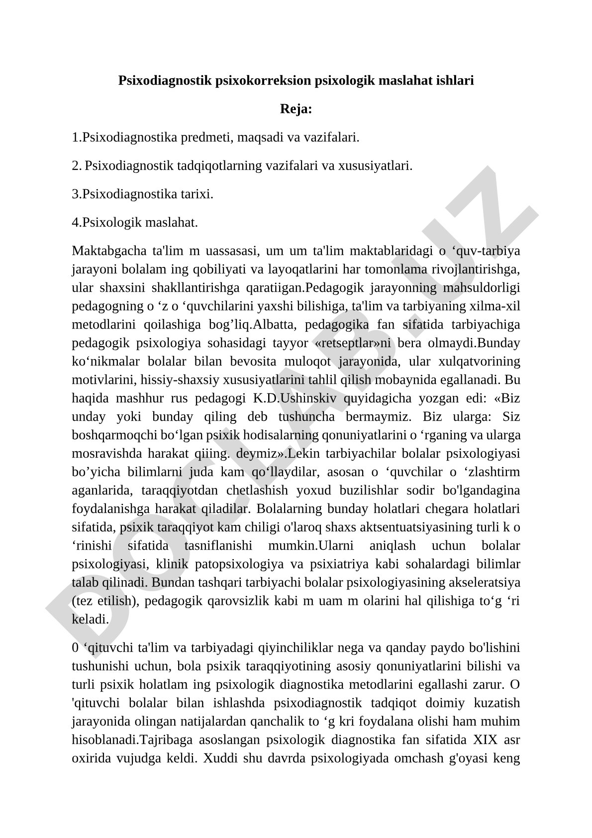 Psixodiagnostik psixokorreksion psixologik maslahat ishlari