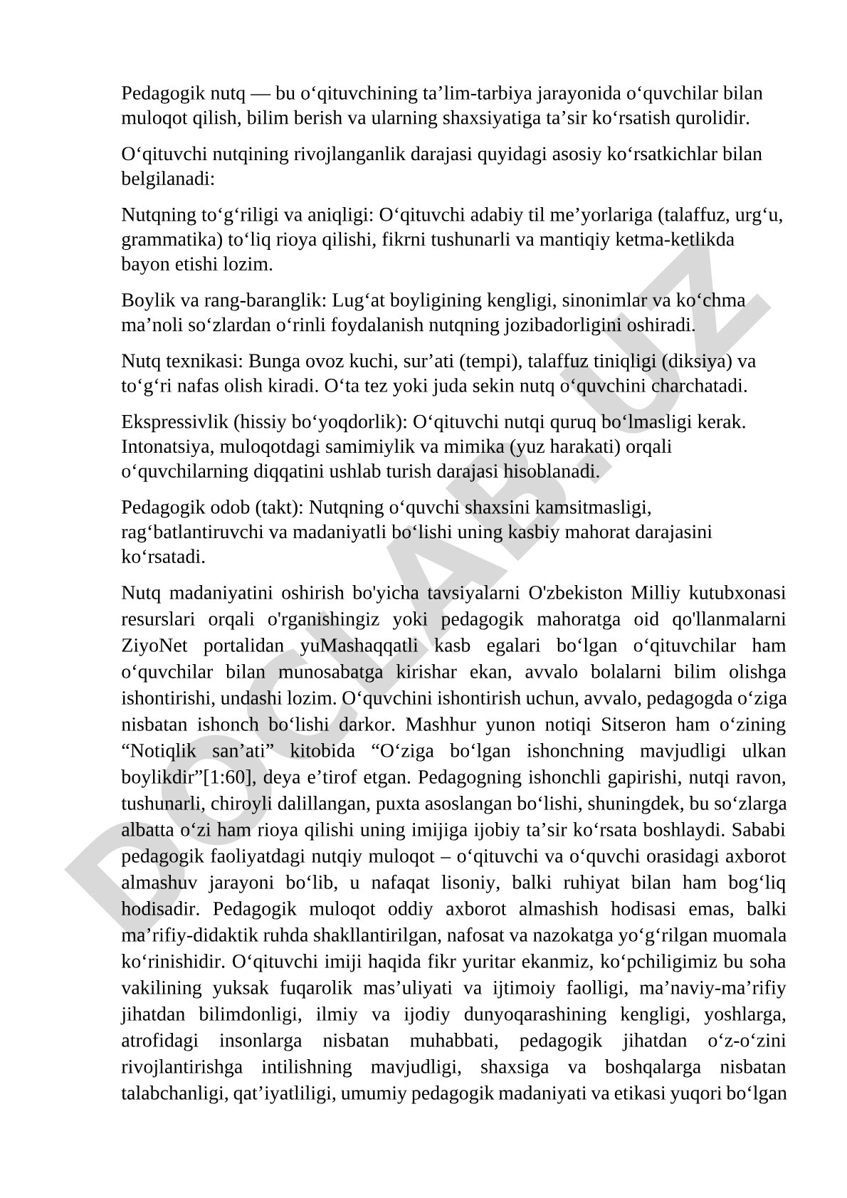 Pedagogik nutqning rivojlanganlik ko'rsatkichlari