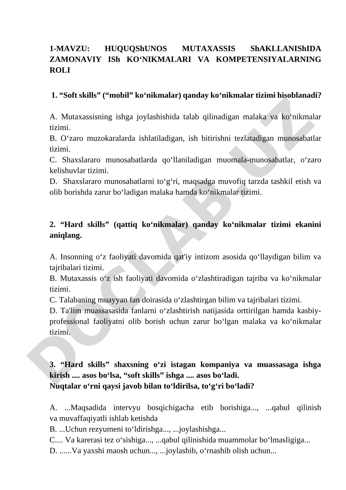 Huquqshunos mutaxassis shakllanishida zamonaviy ish ko‘nikmalari va kompetensiyalarning roli
