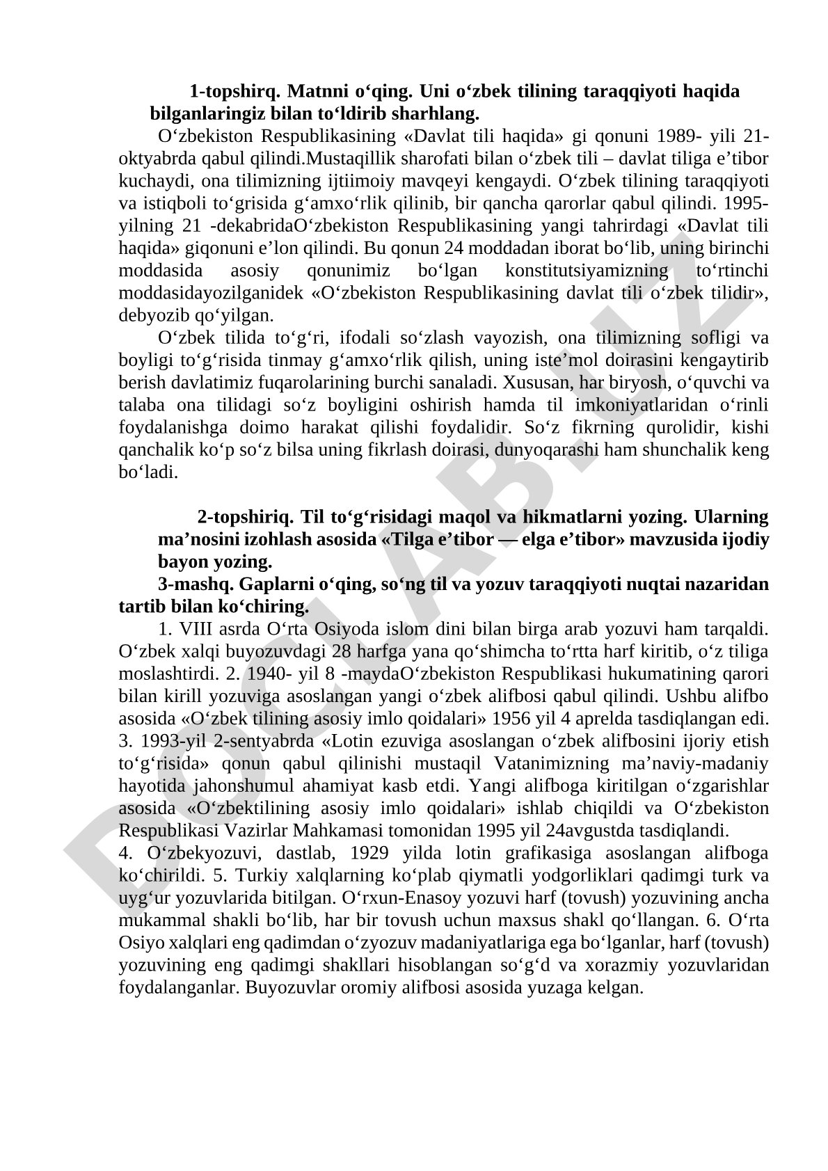 O'zbek tilining taraqqiyoti va davlat tili haqidagi qonunlar