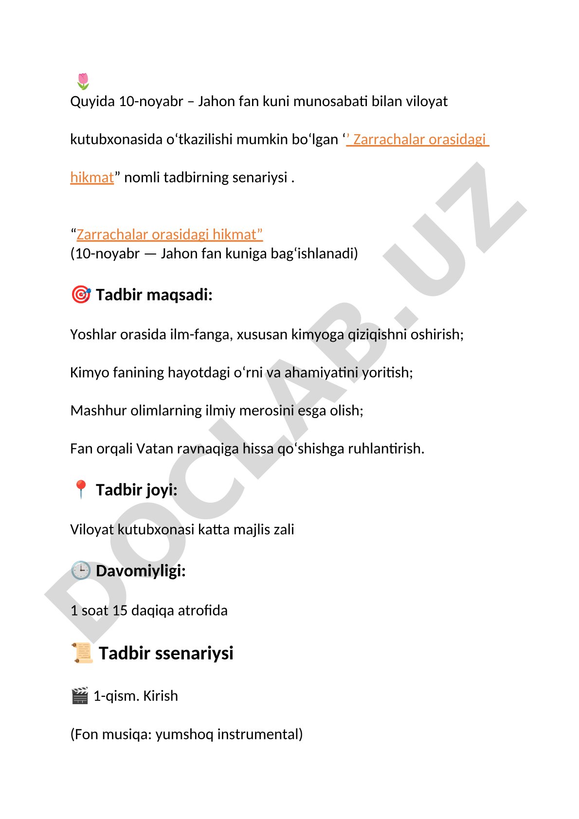 Zarrachalar orasidagi hikmat (10-noyabr — Jahon fan kuniga bag'ishlanadi)