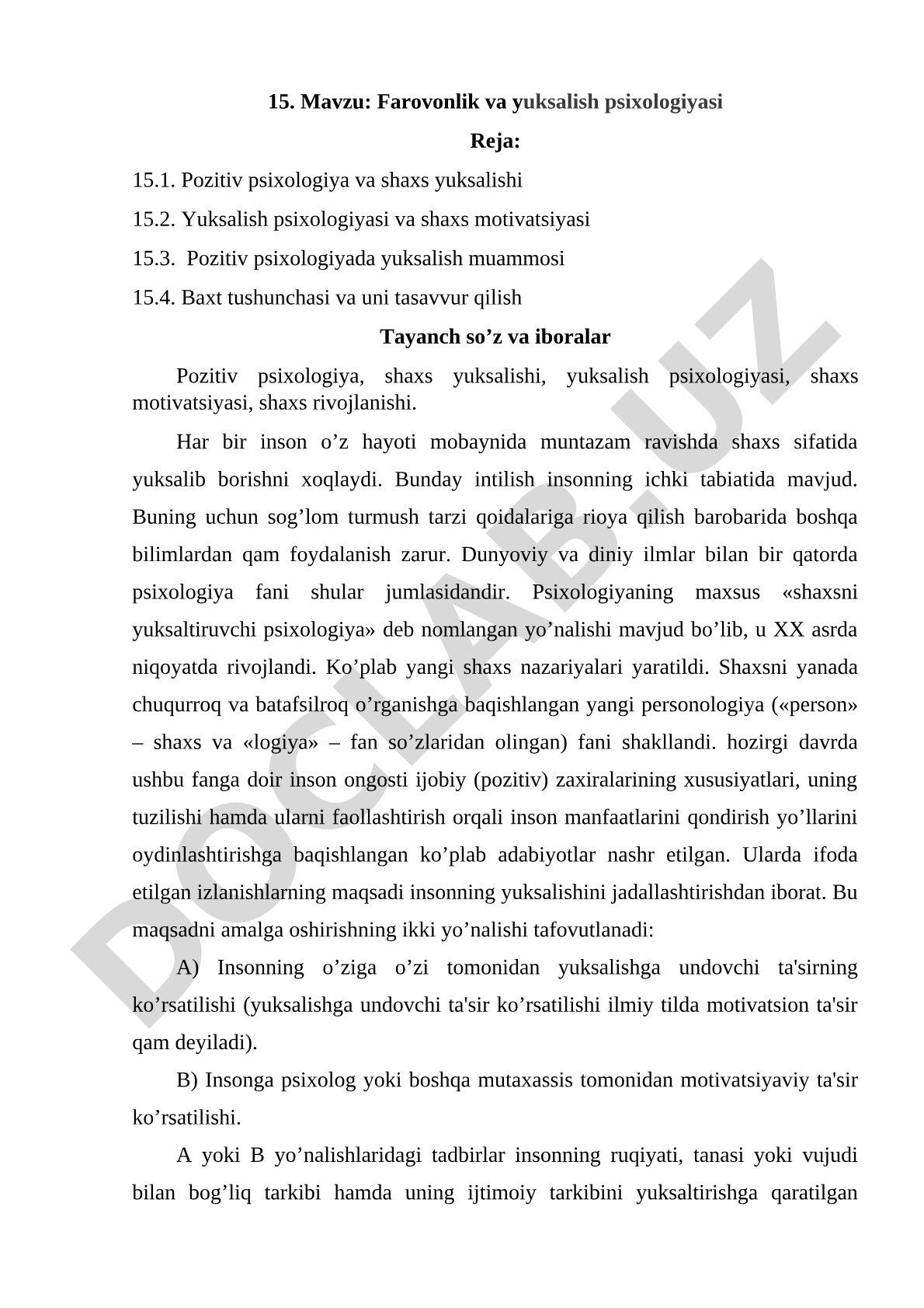 Farovonlik va yuksalish psixologiyasi