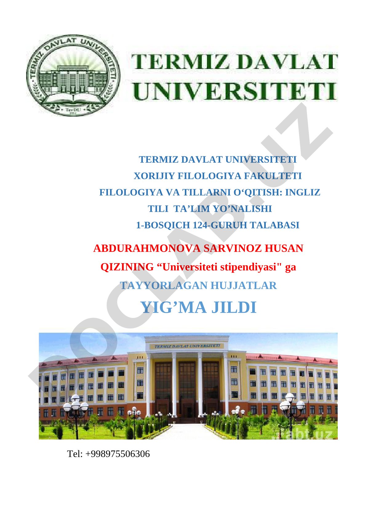 Universiteti stipendiyasi hujjatlari yig'ma jildi