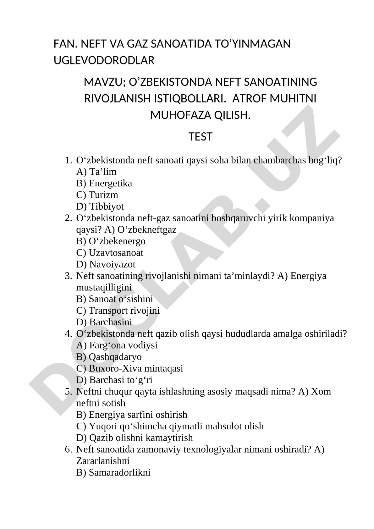 O'zbekistonda neft sanoatining rivojlanish istiqbollari