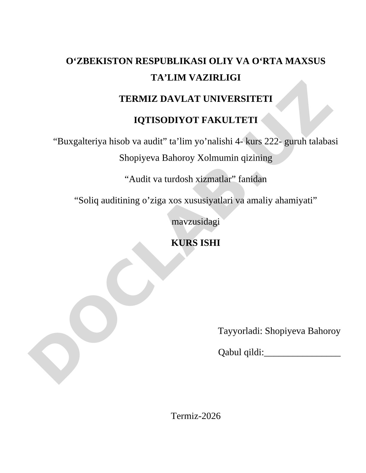 Soliq auditining o'ziga xos xususiyatlari va amaliy ahamiyati
