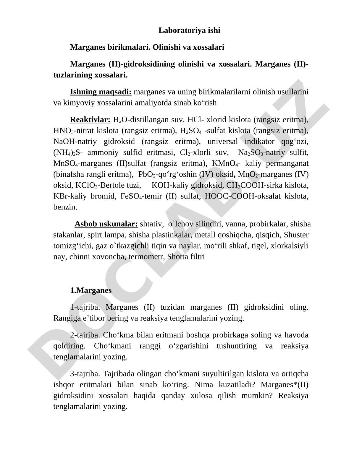 Marganes birikmalari: olinishi va xossalari